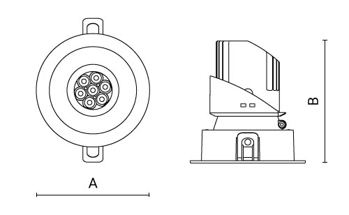 Recessed ceiling downlight for interior lighting with protruding frame and black optic