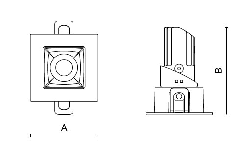 Squared recessed ceiling downlight for interior lighting with protruding frame and chrome-plated optic