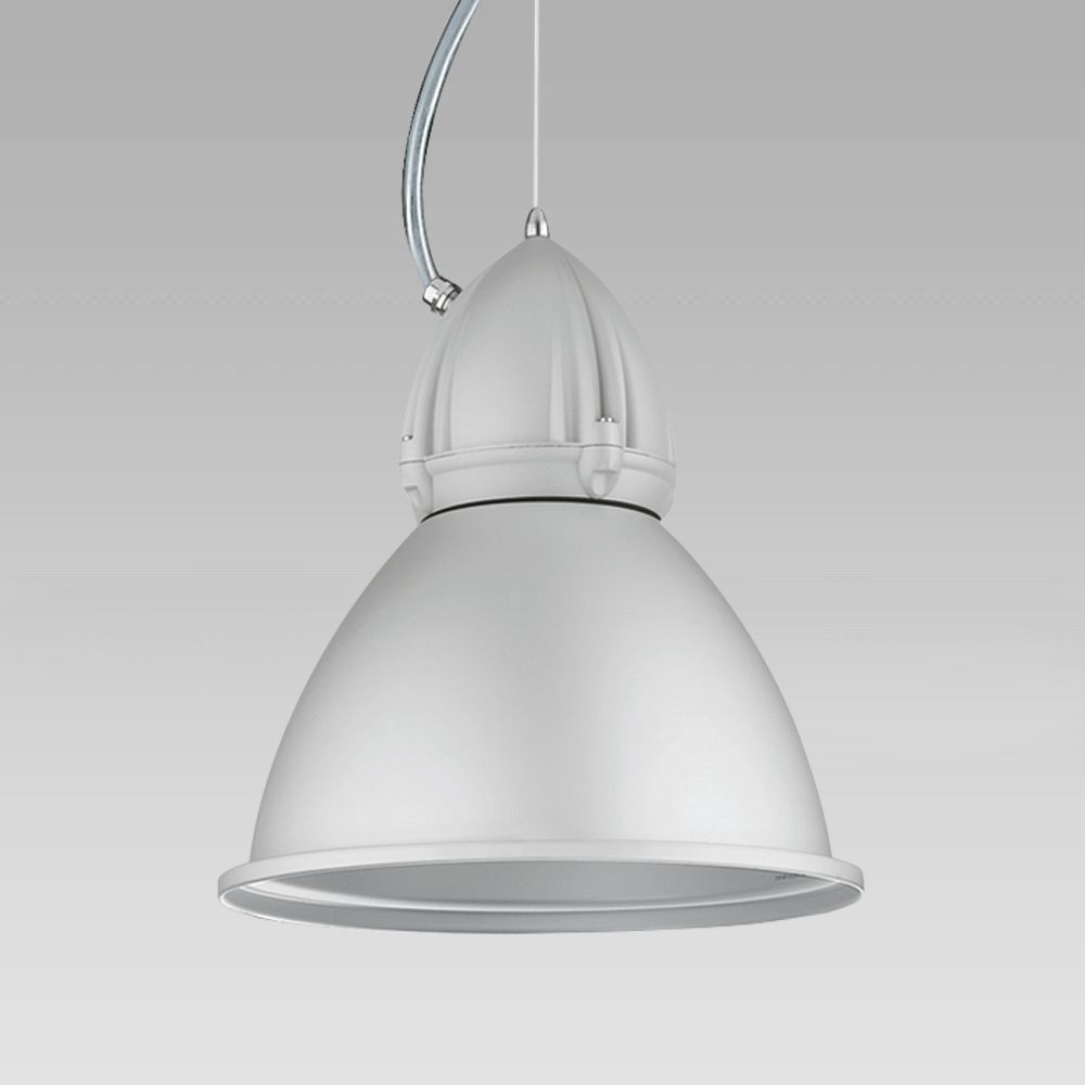 Suspended luminaire for indoor lighting, which cam also be installed on electrified tracks, featuring an industrial design