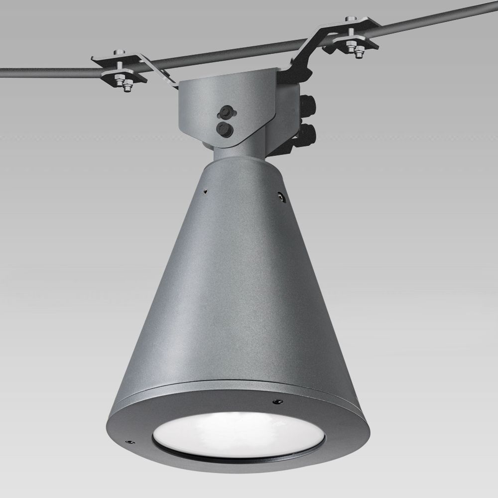 Städtische Einrichtungen  Catenary urban lighting luminaire with a classical conical shape design