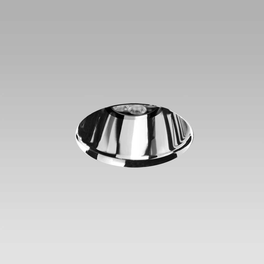 Recessed ceiling downlight for interior lighting, trimless and with chrome-plated optic