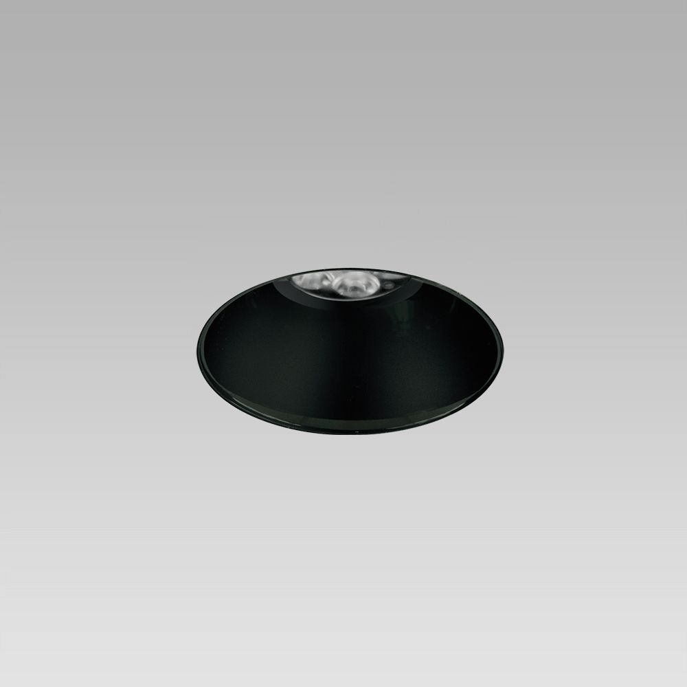 Recessed ceiling downlight for interior lighting, trimless and with black optic