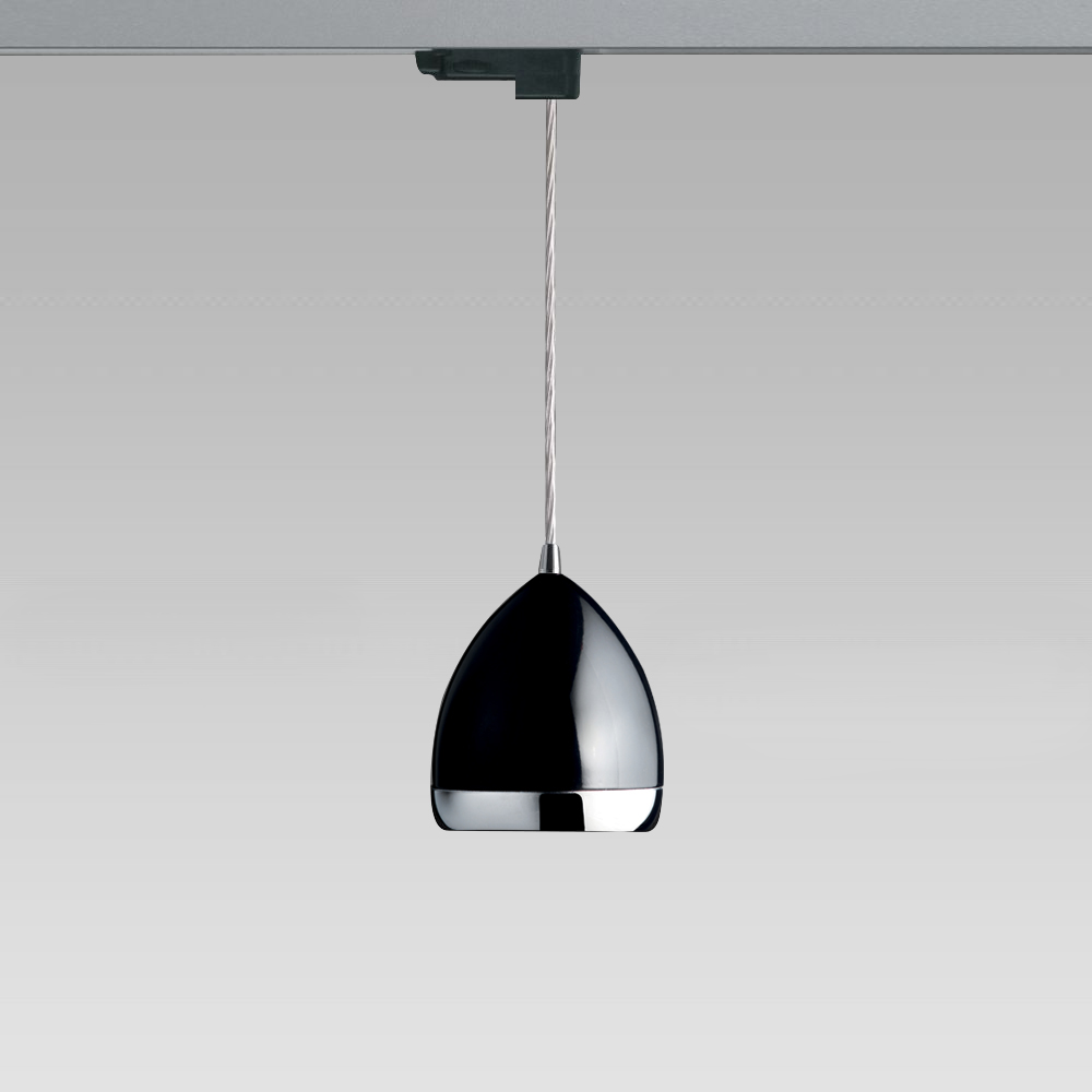 Suspended luminaire featuring a stylish design for indoor lighting; it can be installed on electrified tracks