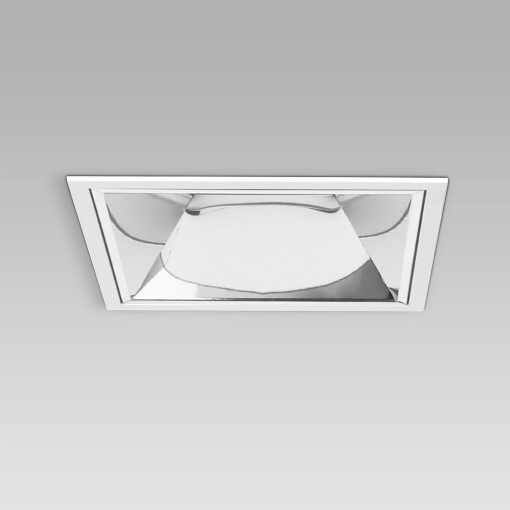Ceiling recessed luminaire for indoor lighting with elegant squared design and high visual comfort