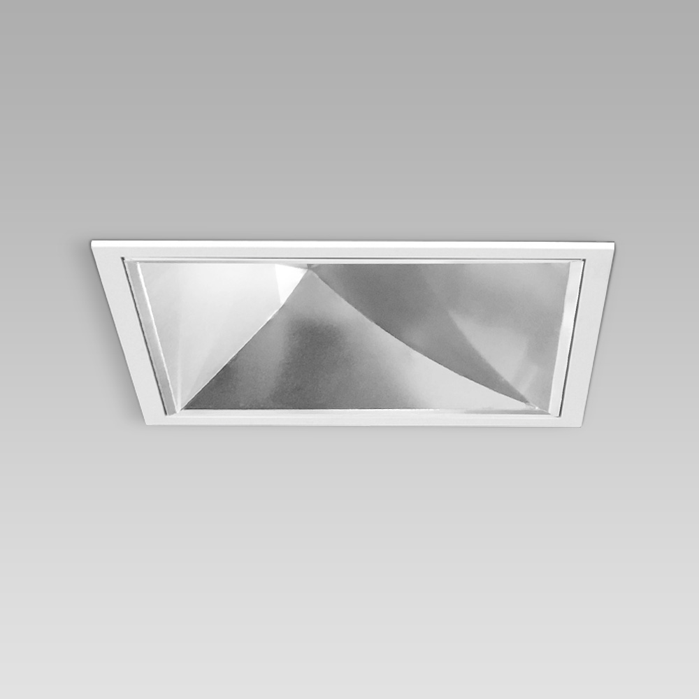 Ceiling recessed luminaire for indoor lighting with elegant squared design and high visual comfort