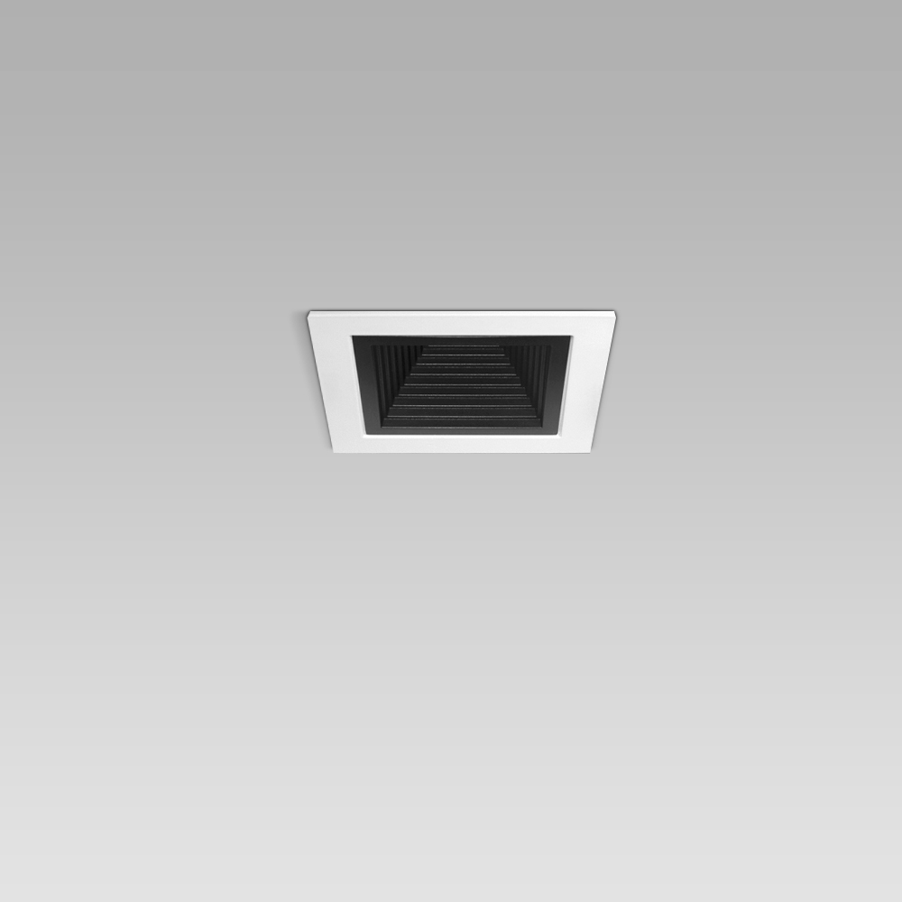 eiling recessed luminaire with a compact, minimal design and black optic