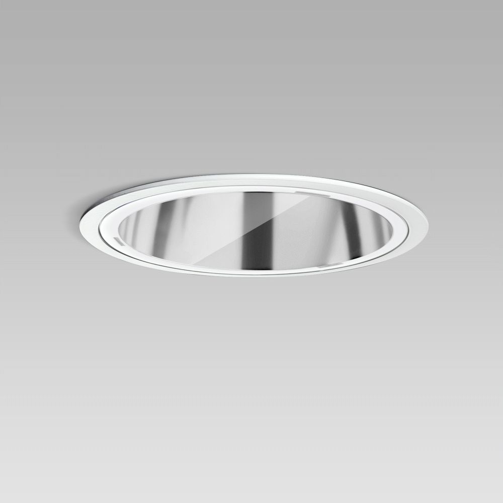 Elegant recessed downlight for indoor lighting, requiring shallow installation depth, with flush screen and professional LEDs