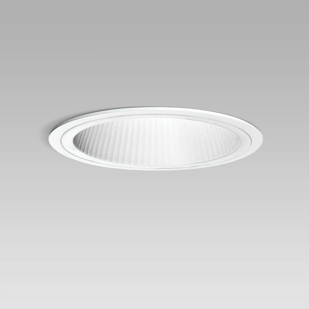 Ceiling recessed luminaire for indoor lighting with elegant round design, requiring a short installation depth, with white reflector and Professional LEDs