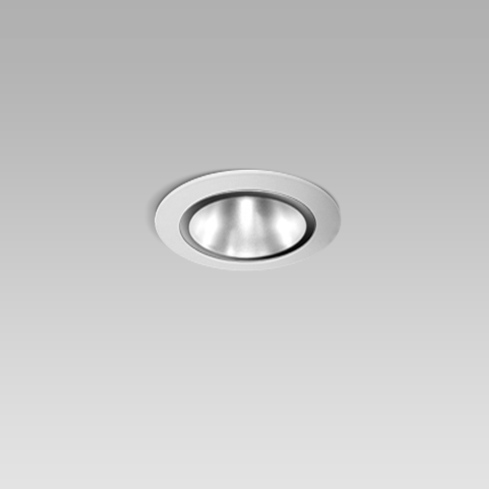 Ceiling recessed luminaire for indoor lighting with small size and elegant design, with black or metalized optic