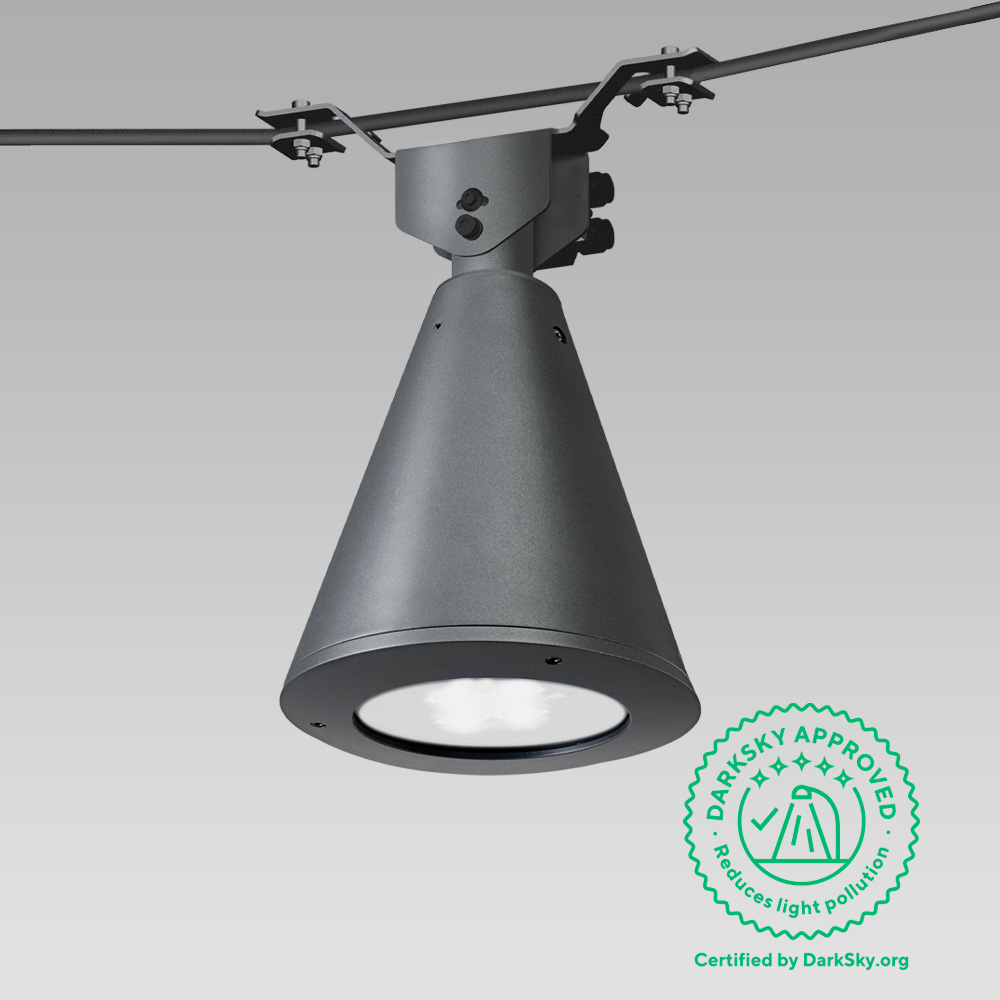 Urban lighting  Catenary urban lighting luminaire with a classical conical shape design