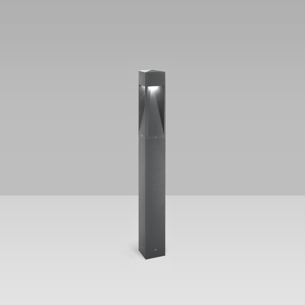 Bollard light for outdoor lighting featuring a unique, gothic design, with two-way, three-way or radial optic and maximum visual comfort