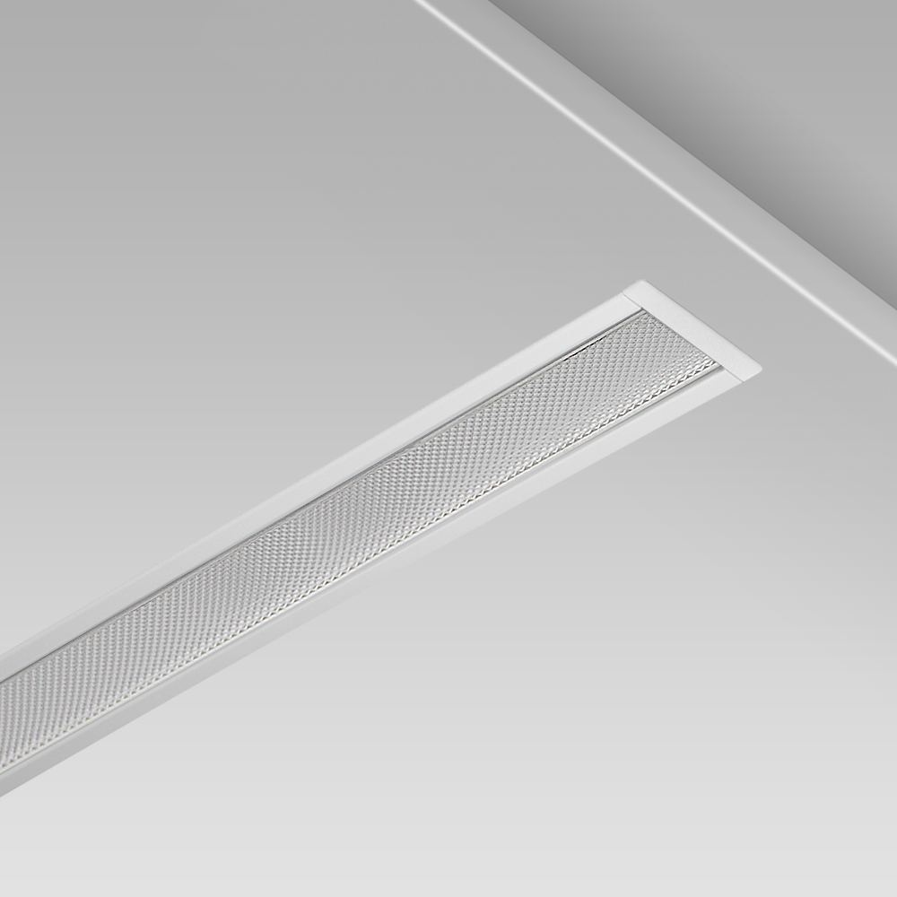 Apparecchio da incasso a soffitto dal design lineare, minimal ed elegante, per l'illuminazione di interni